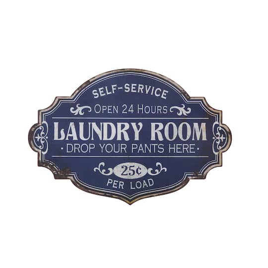 Vintage Metal Laundry Room Wall Sign with Distressed Finish
